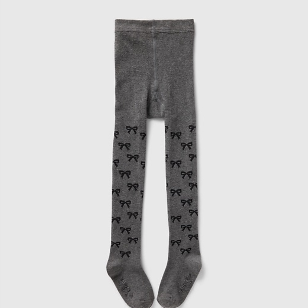 Gray Bow Patterned Kids Tights